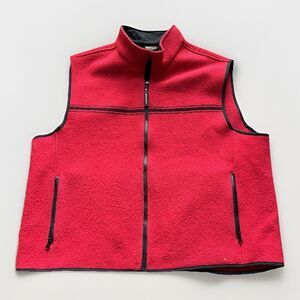Woolrich Vest Men XXL Boiled Wool Full Zip Red Stripe Outdoors Hiking Pockets